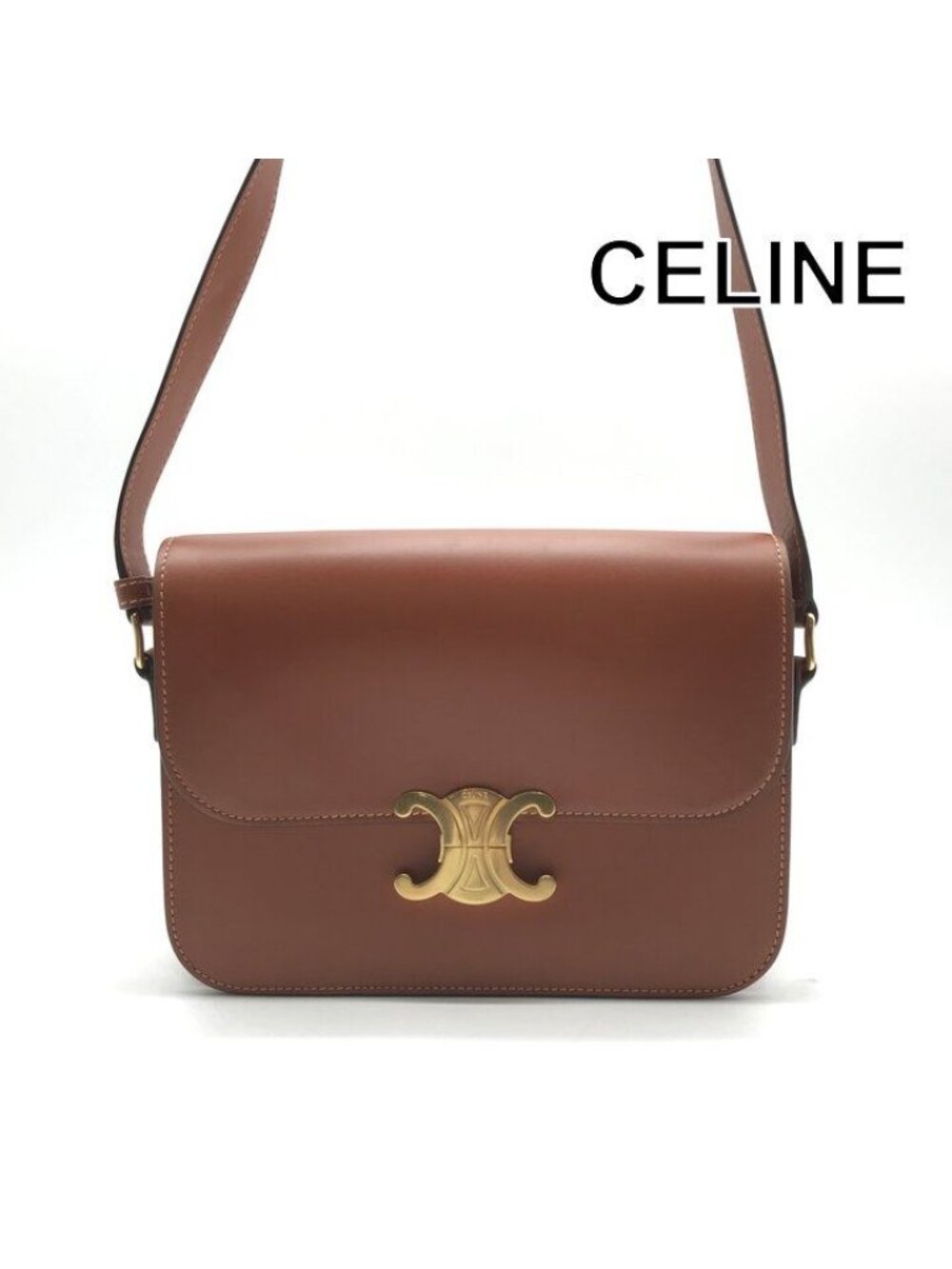 Celine Triomphe Leather Shoulder Bag Brown